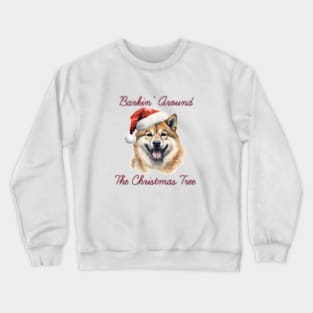 Christmas Akita Dog in Santa Hat Crewneck Sweatshirt